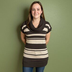 Almost famous large brown striped short sleeved shirt dress mini